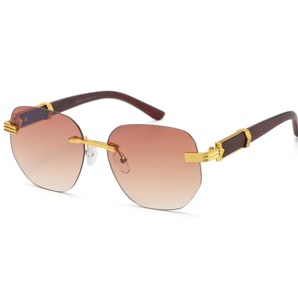 Rimless Sunglasses Men's‎ Fashion Designer Brown Lens Shades Vintage UV Protect